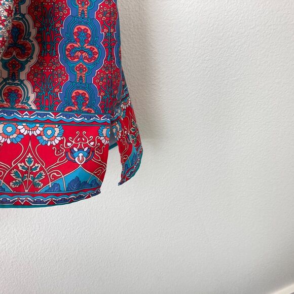 Urban Coco Colorful Bohemian Tunic Dress Size L Red Blue Tassels Ruched Sleeves - Picture 5 of 8